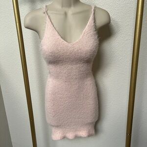 NWT Urban Outfitters Women’s Fuzzy Spaghetti Strap Dress, Pink, size XS